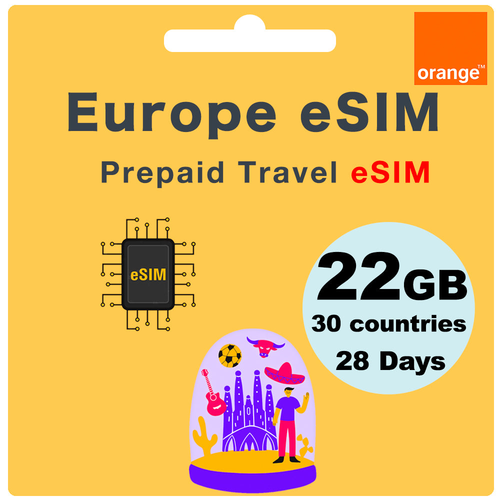 Tarjeta eSIM Prepago Viajes Europa y Reino Unido 25GB Datos 4G 15 Días
