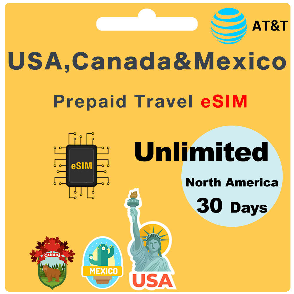 Tarjeta eSIM prepaga para viajes de EE. UU., Canadá y México - AT&