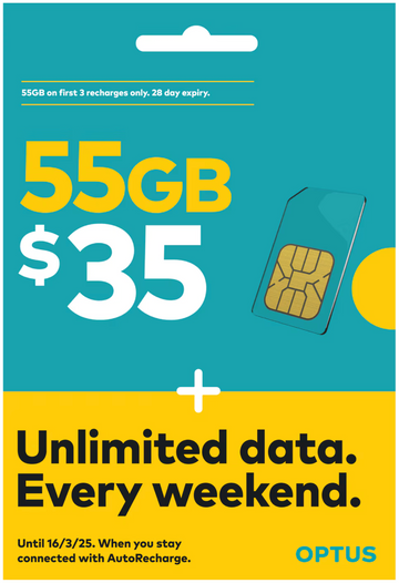 Australia Travel SIM Card 55GB 28Days - Optus