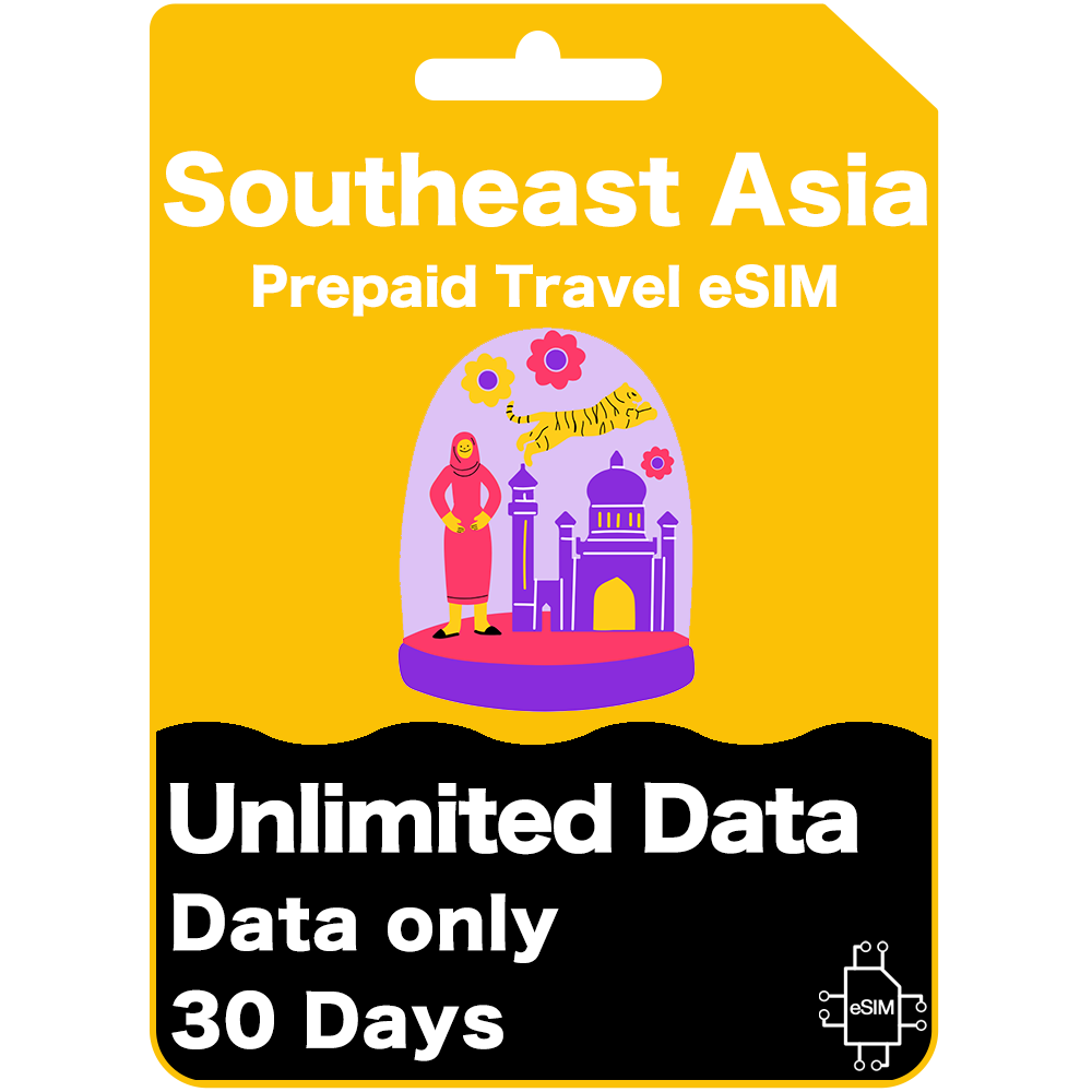 Carte eSIM de voyage prépayée en Asie du Sud-Est, 30 Go, 30 jours (données uniquement)