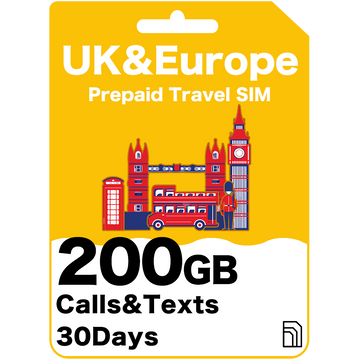 Carte SIM de voyage prépayée Royaume-Uni et Europe 50/30/16 Go 30 jours