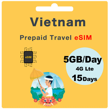 Vietnam Prepaid Travel eSIM Card 5GB Per Day 15Days- Viettel (Data Only)